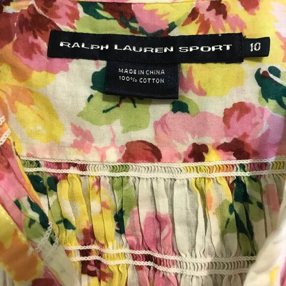 Ralph Lauren Sport Y2K Women's 10 Multicolored Floral Top Shirred Torso Rom-Com - Picture 4 of 7